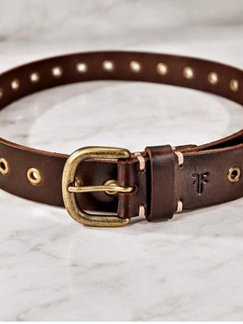 FRYE Genuine Leather Grommet Belt Brown NWT Size M - Picture 3 of 6